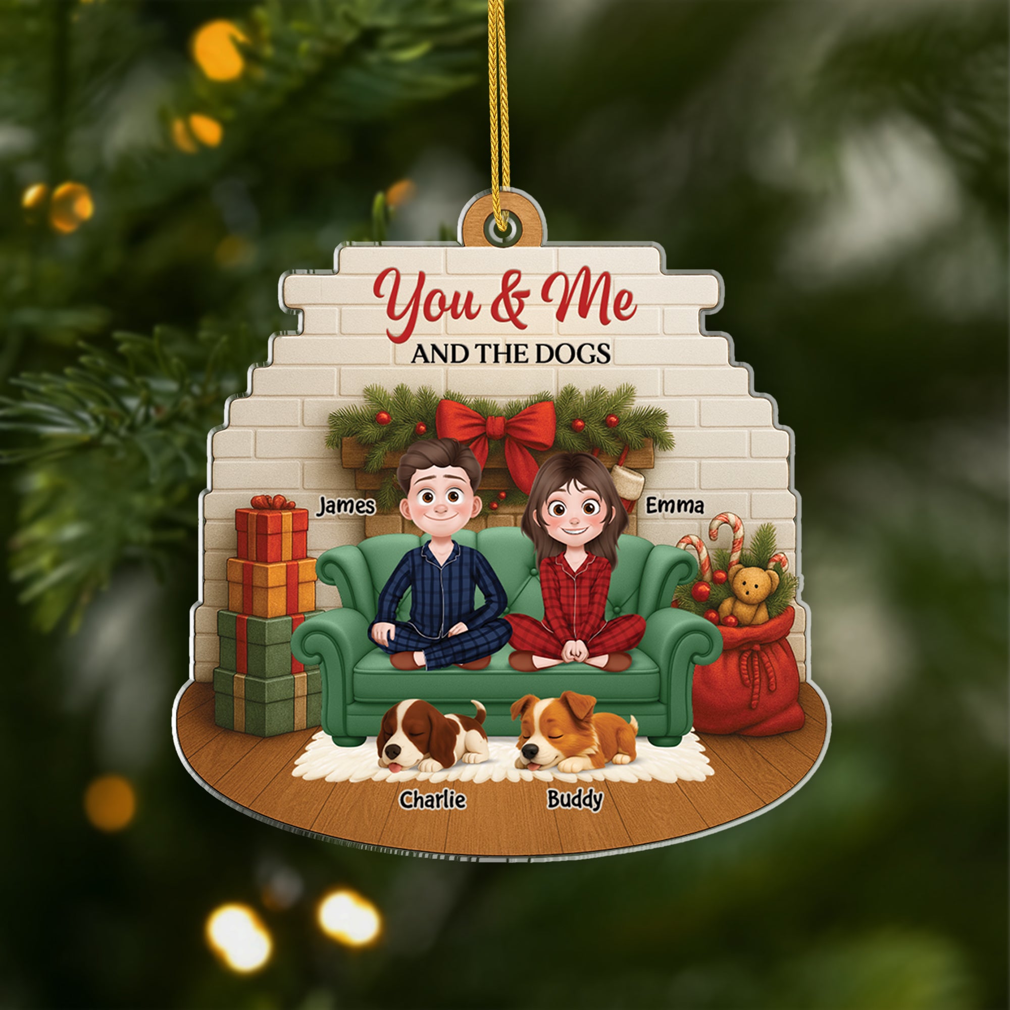 6168OUS1 3d printing effect custom acrylic xmas ornaments gifts for couples with dogs 6168O