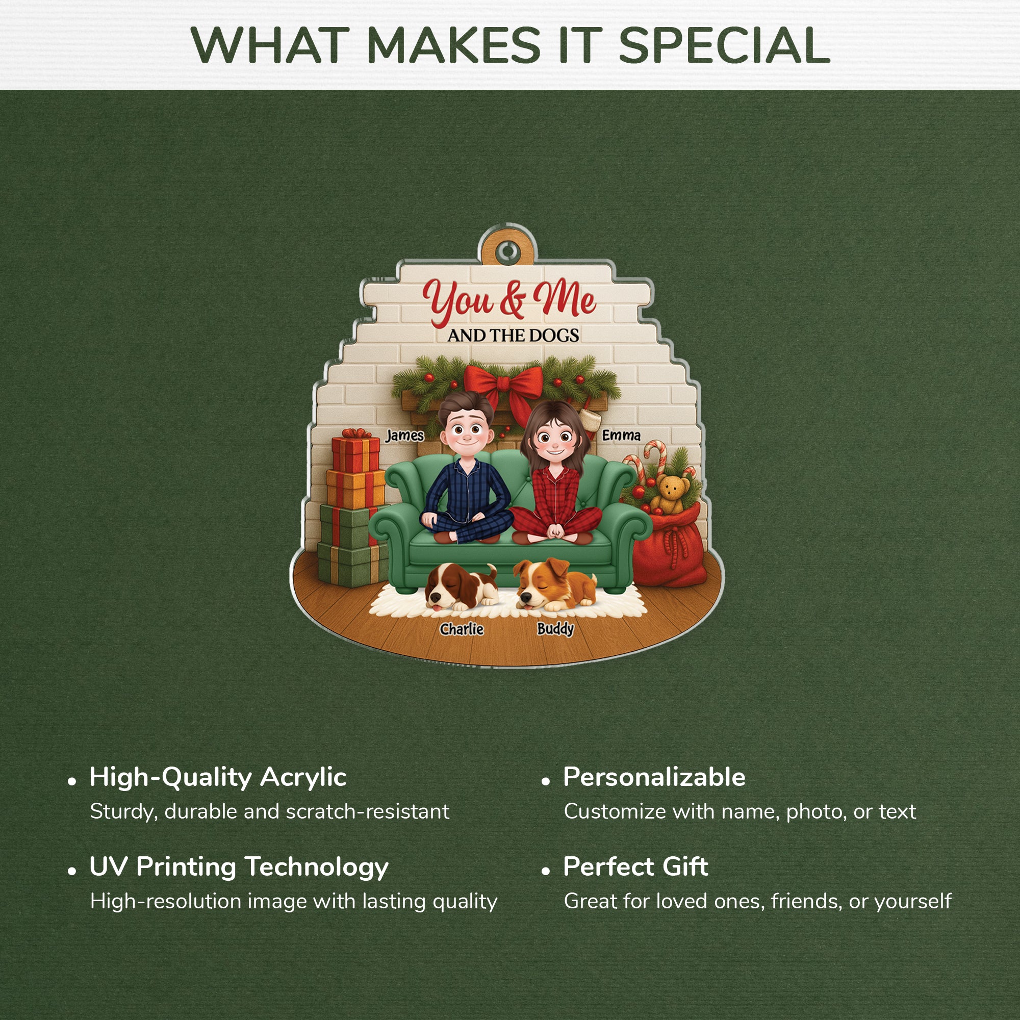 6168OUS4 3d printing effect custom acrylic xmas ornaments gifts for couples with dogs 6168O