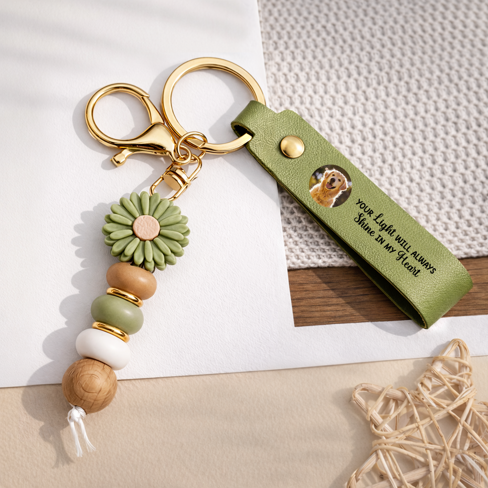 6260MUK2 personalised memorial uv printed daisy beaded keyring with photo 6260mjcfzd