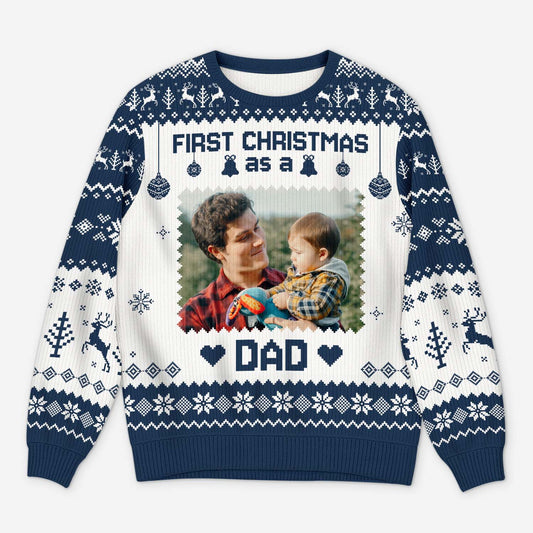 6307WUS1 custom photo ugly christmas sweater_ first christmas as a dad mom 6307WKHNB