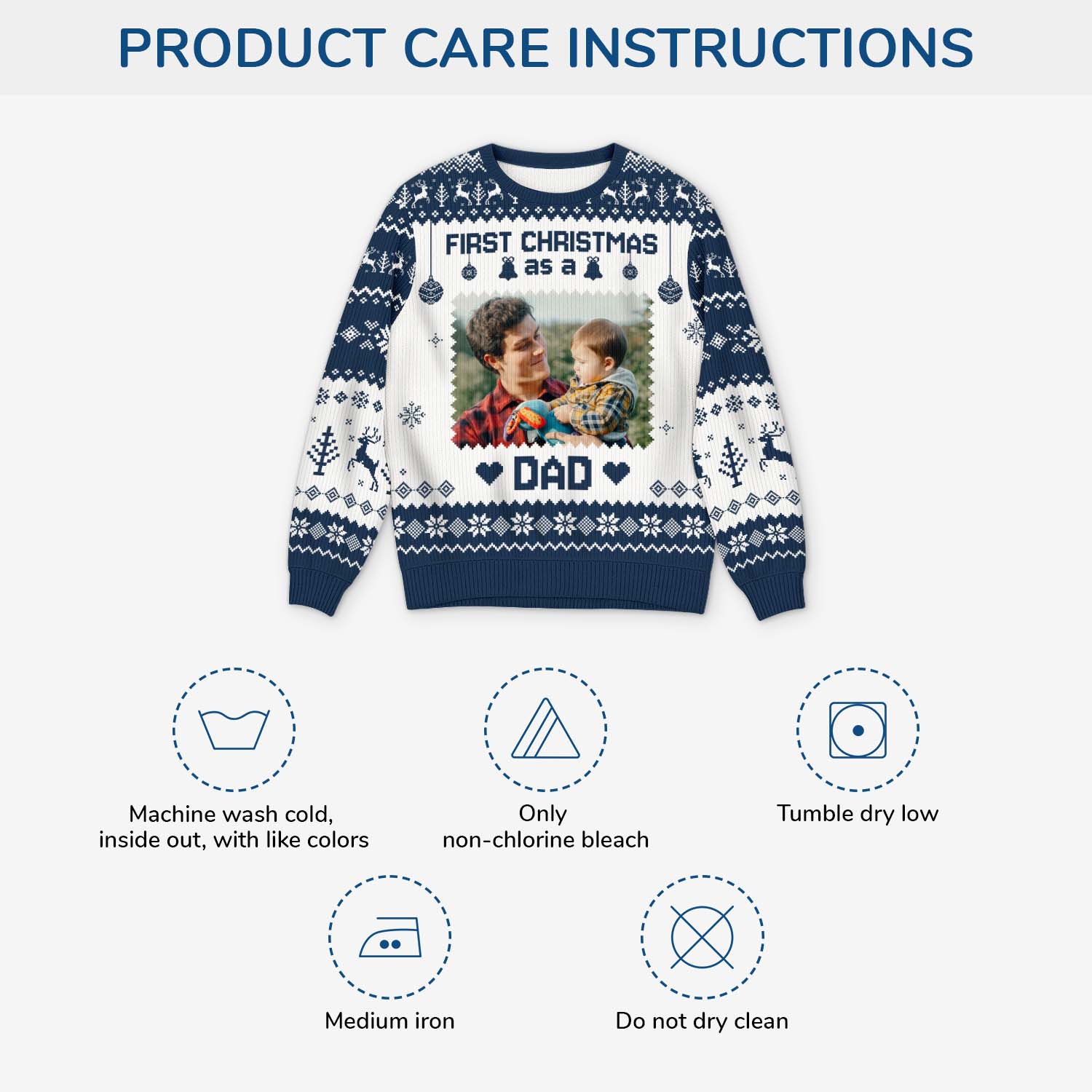 6307WUS4 custom photo ugly christmas sweater_ first christmas as a dad mom 6307WKHNB