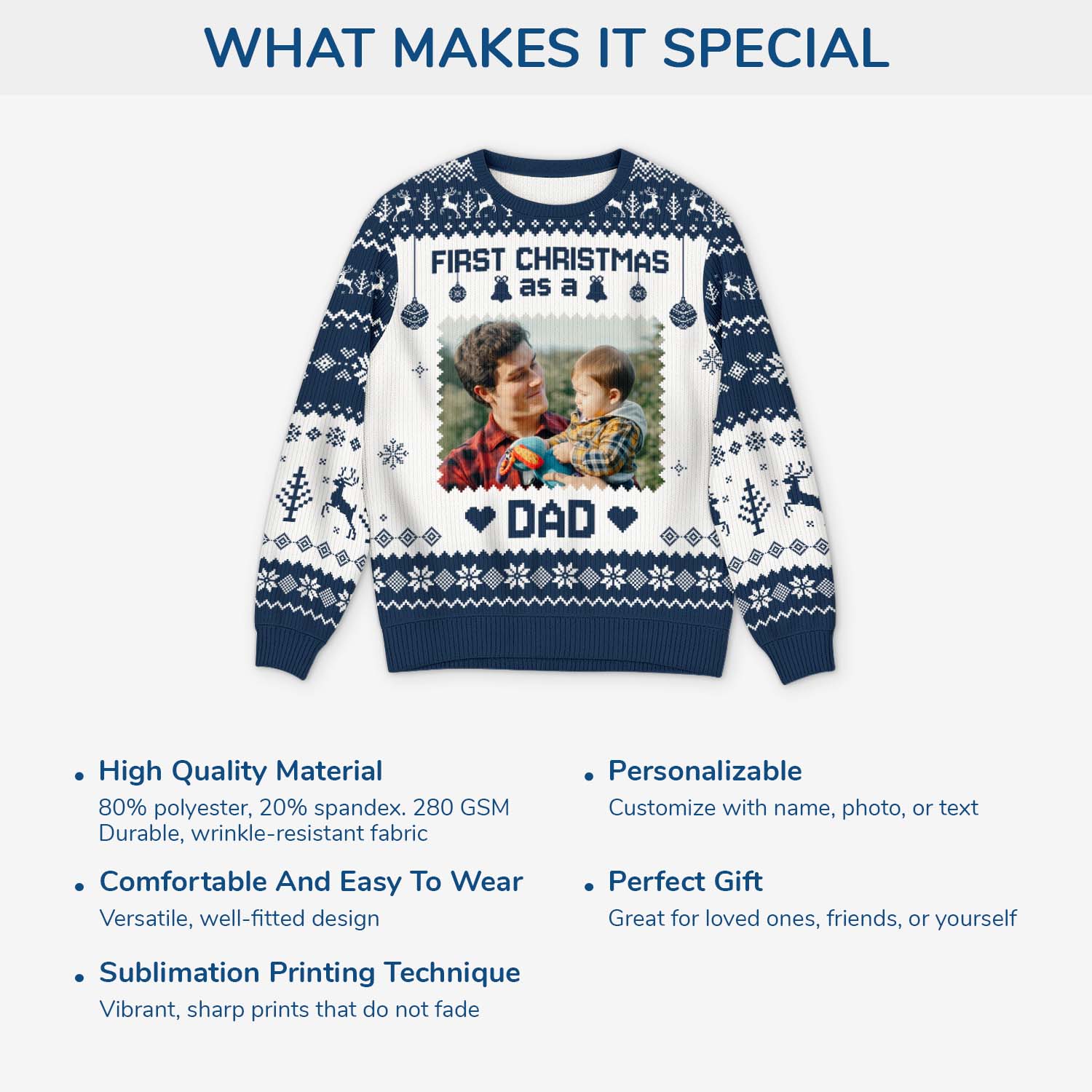 6307WUS5 custom photo ugly christmas sweater_ first christmas as a dad mom 6307WKHNB