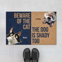 6354DUS1 custom pet doormats beware of the cat_ the dog is shady too  6354D