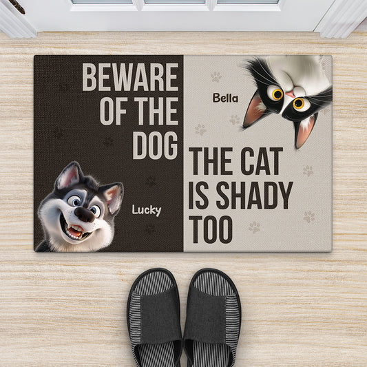 6354DUS2 custom pet doormats beware of the cat_ the dog is shady too  6354D