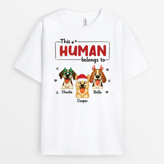 6370AUS1 this human belongs to dog shirt personalized christmas tee shirts 6370ATLCC_1
