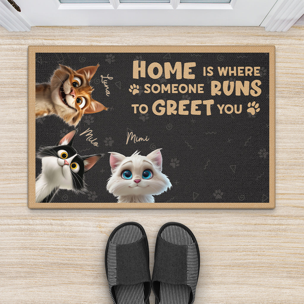 6440DUS2 personalized cat doormat home is where someone runs to greet you 6440D3TZD