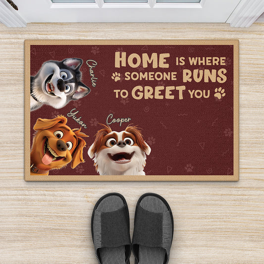 6440DUS2 personalized dog doormat home is where someone runs to greet you 6440D3TZC