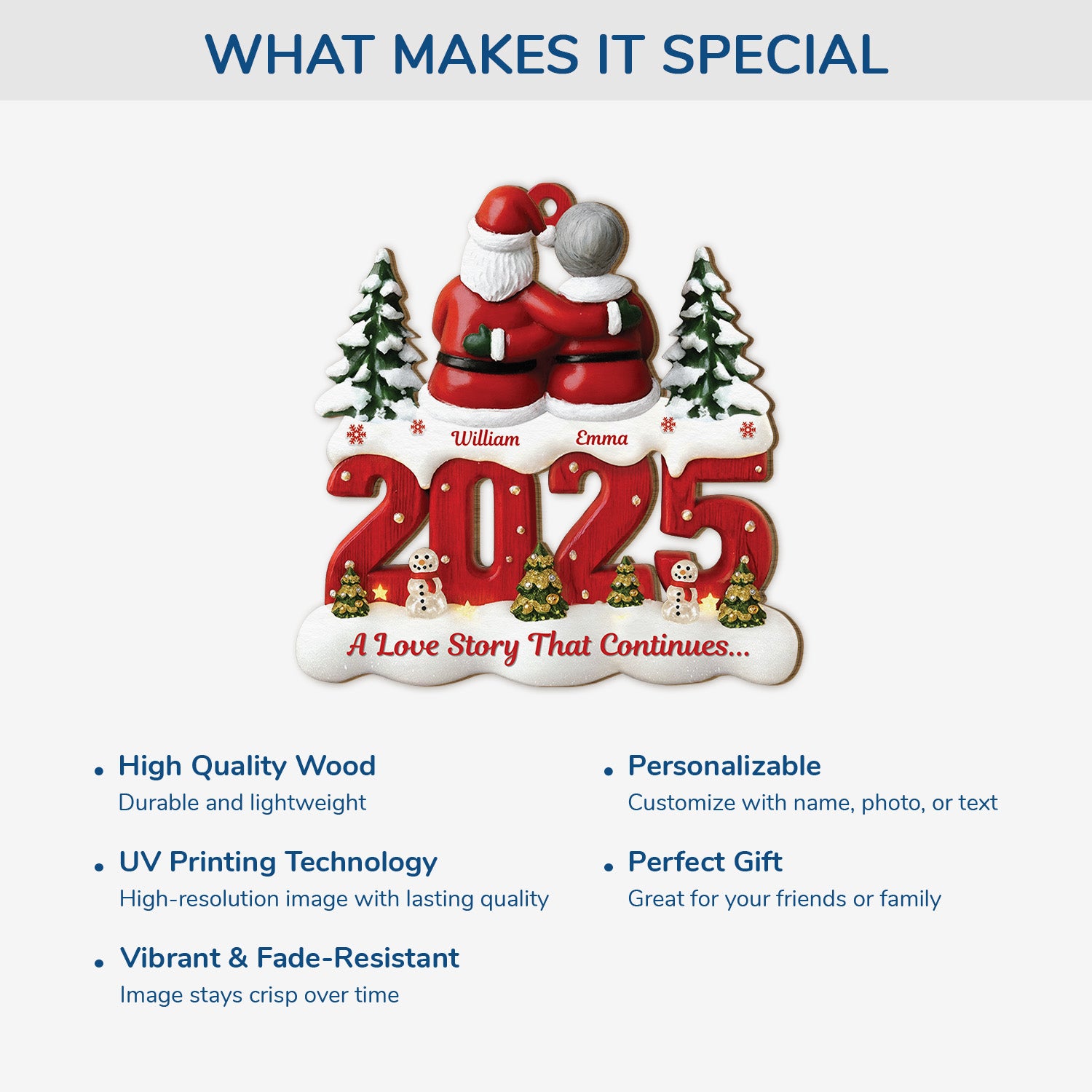 6455OUS4 custom 1 layered wooden xmas ornaments for couples a love story that continues 6455OTQTG