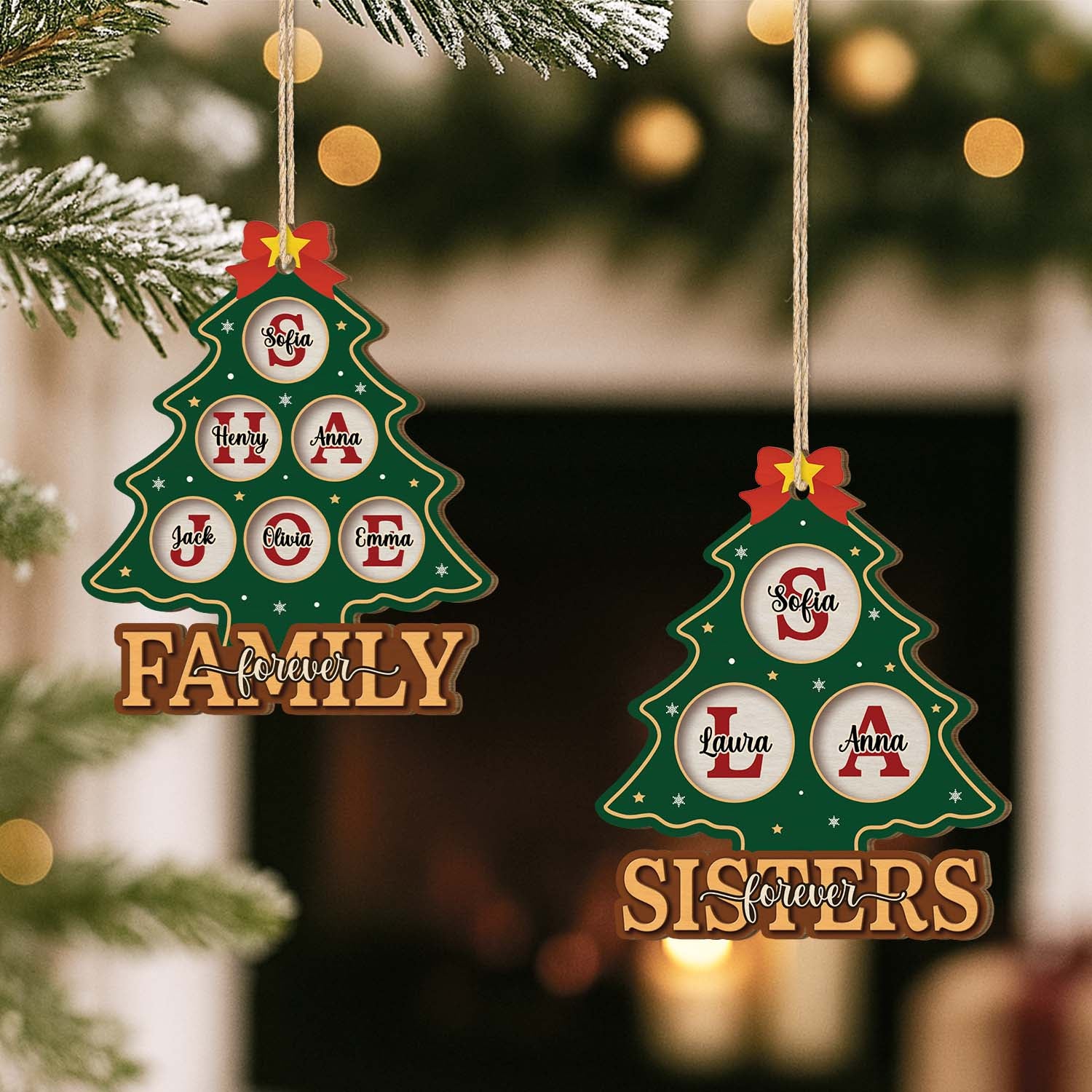 6457OUS2 custom 1 layered wooden christmas tree ornaments gifts for siblings family 6457O3QCI