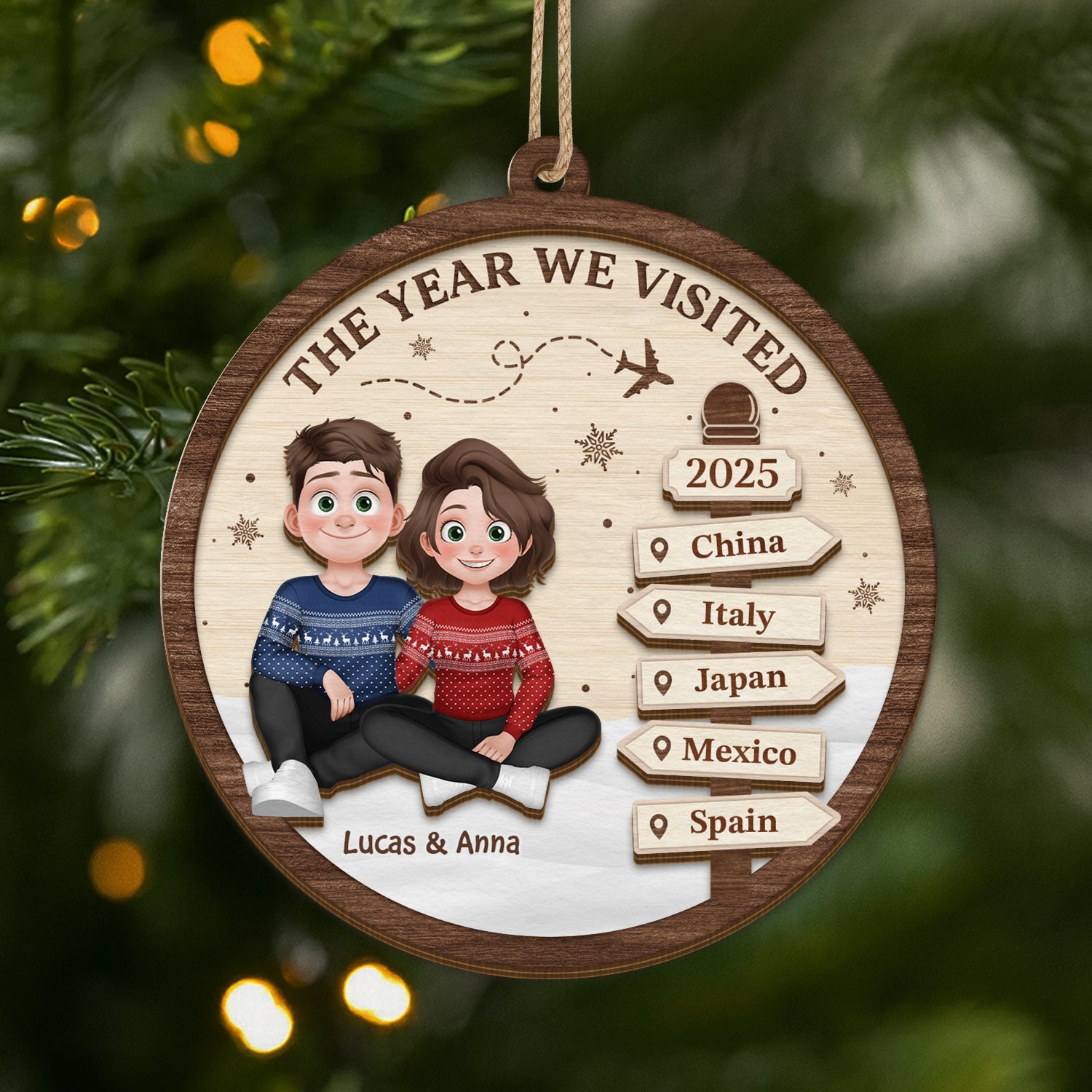 6462OUS1 custom 2 layered wood xmas ornaments_ gifts for couples who travel_ 6462O3QZG