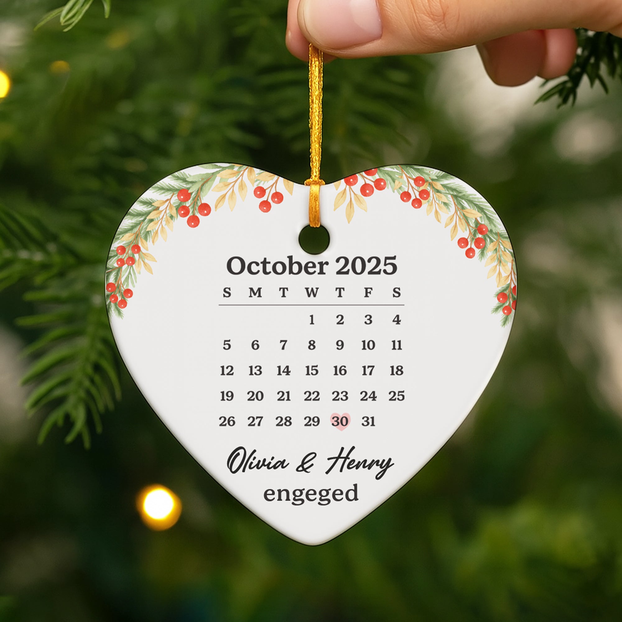 6513OUS2 ceramic calendar wedding christmas ornament personalized gift for couples 6513OKTNG