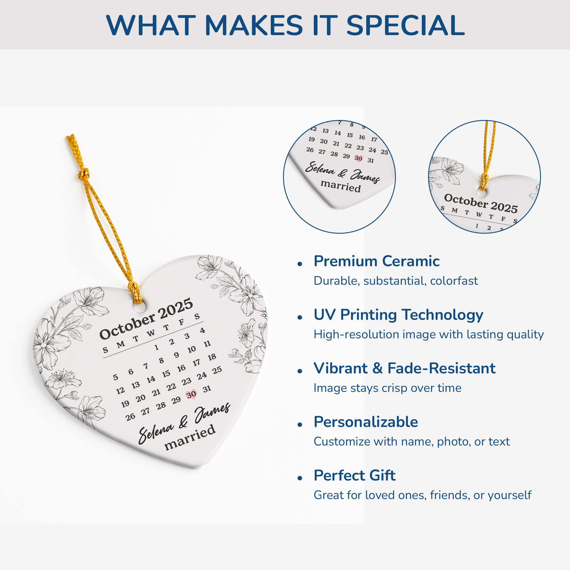 6513OUS4 ceramic calendar wedding christmas ornament personalized gift for couples 6513OKTNG