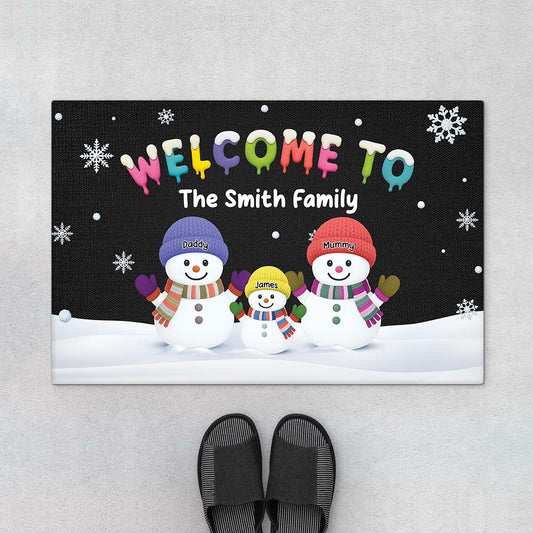 6516DUk1 snowman family welcome doormat_ personalized christmas gifts 6516DTLNI_1