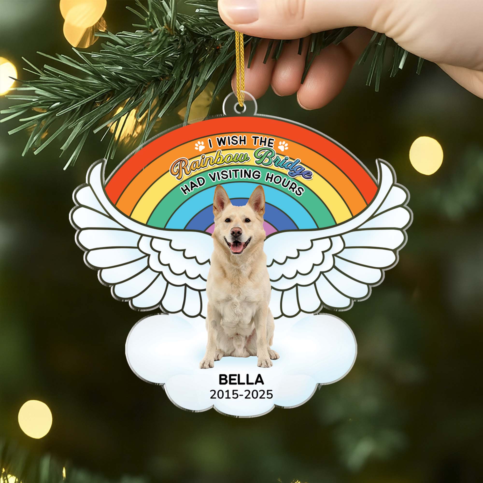 6536OUS2 rainbow bridge dog memorial gift_ custom acrylic photo christmas ornaments 6536O