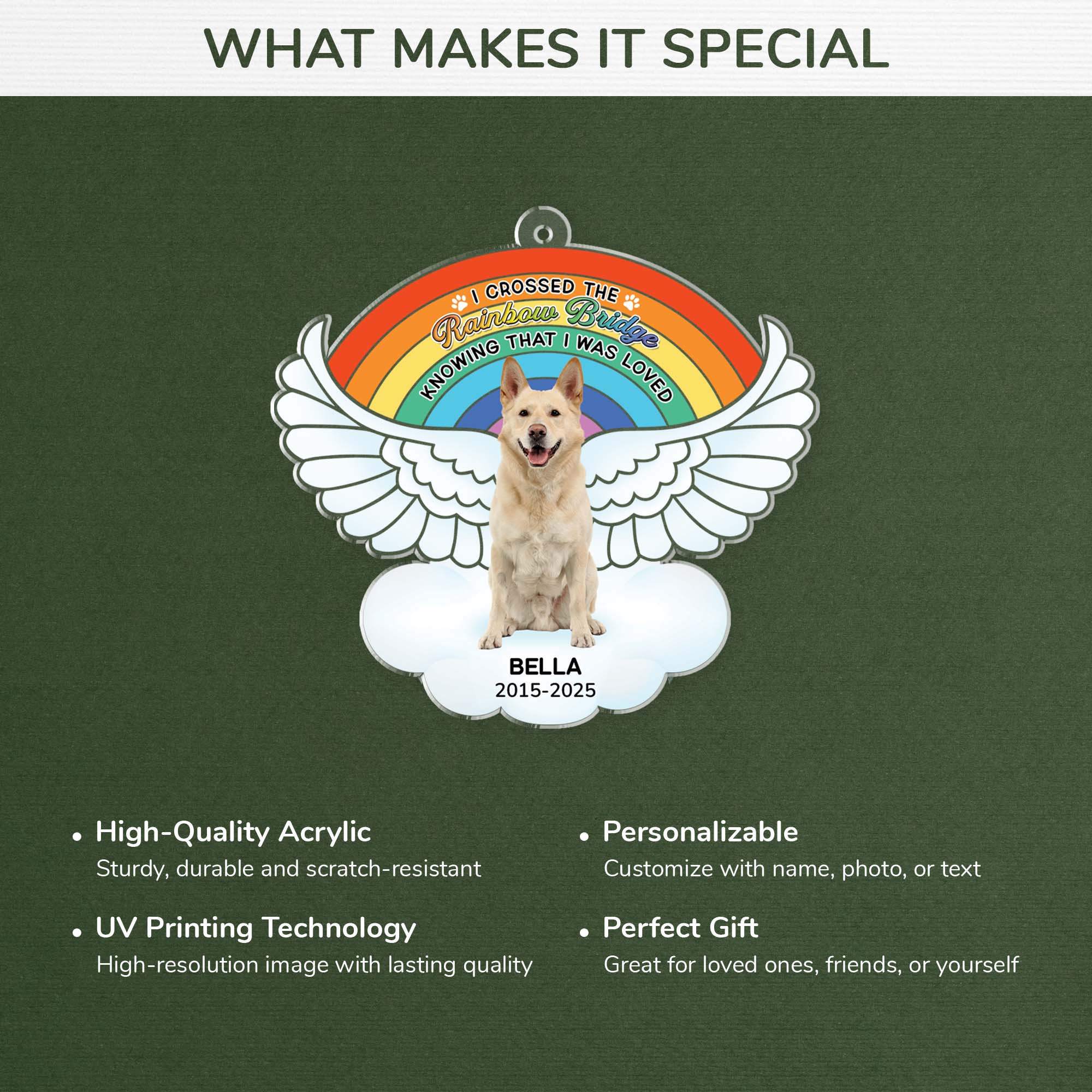 6536OUS4 rainbow bridge dog memorial gift_ custom acrylic photo christmas ornaments 6536O