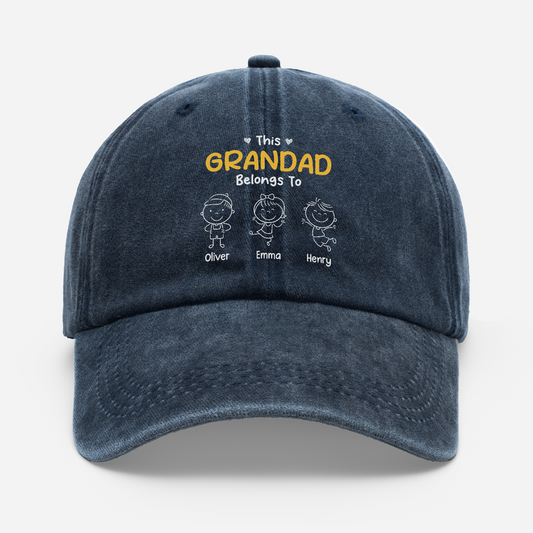 6537AUK3 personalised washed cotton cap for grandadgranny with grandkids names 6537ajtptb