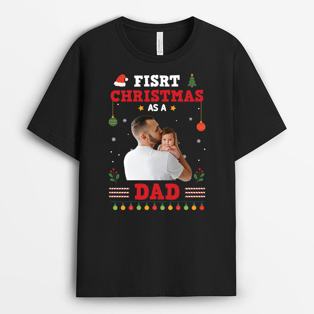 6552AUS1 personalized christmas shirt_s first christmas as a dad mom 6552A6TAA