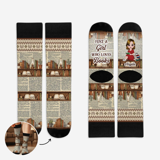6582JUK1 just a girl who loves books socks personalized gifts for readers 6582JKZ5A