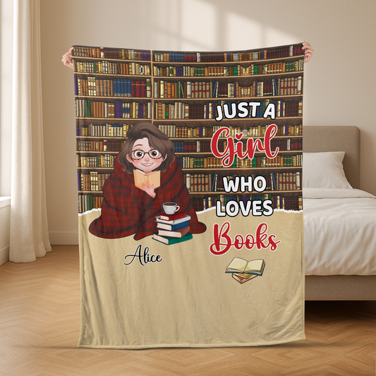 6595BUS2 just a girl who loves books blanket_ custom gifts for book lovers 6595B