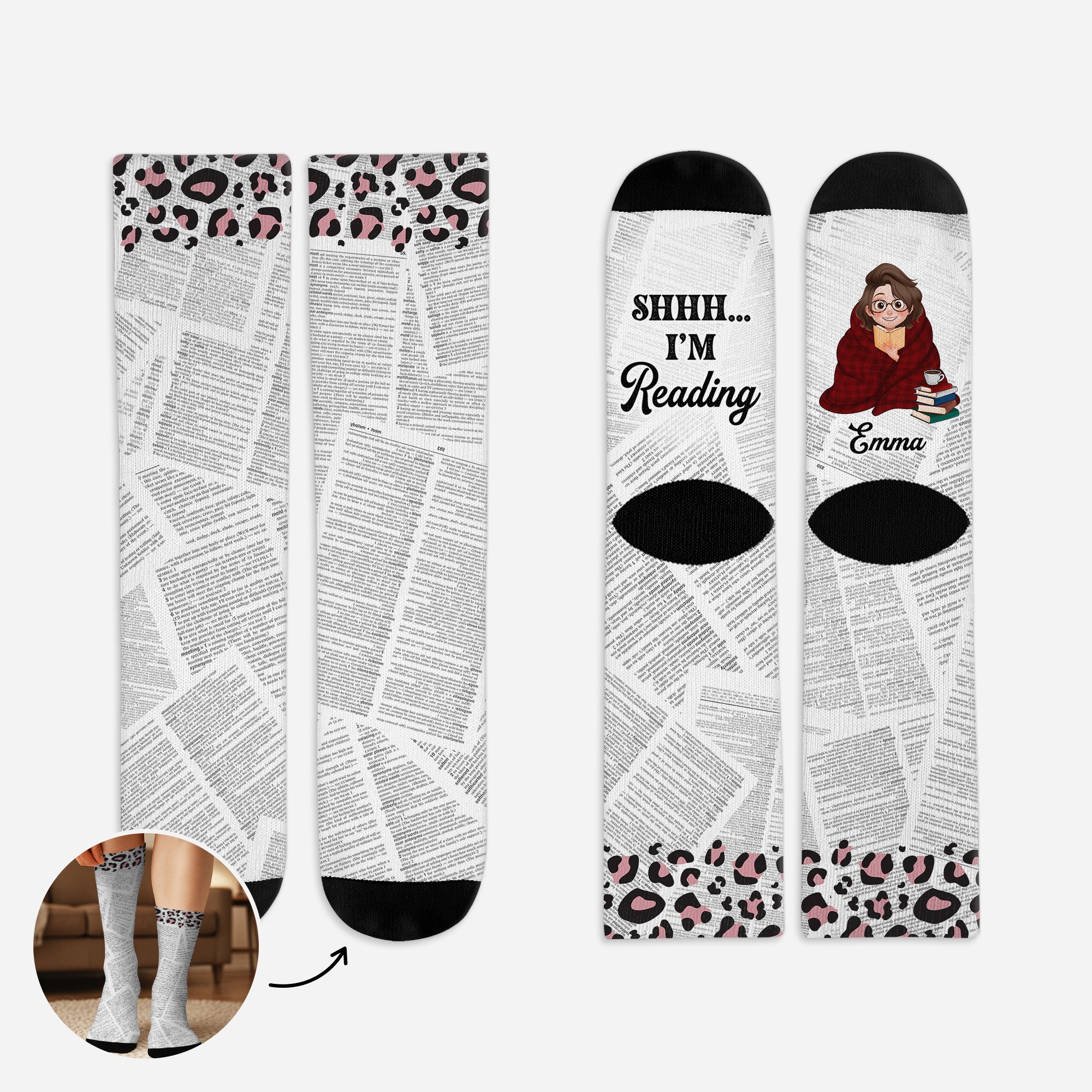 6606JUS1 shhh im reading socks_ personalized gifts for bookworms 6606J