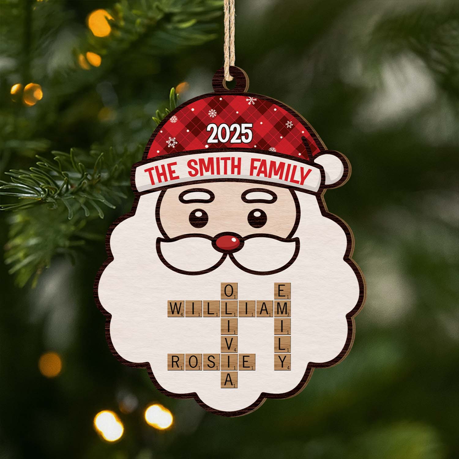 6609OUS1 custom 1 layered wooden santa christmas ornaments crossword gifts for family 6609OTPMI