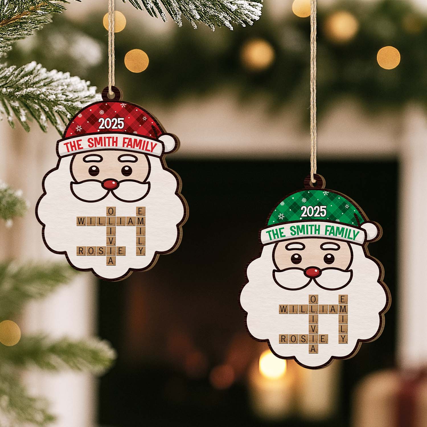 6609OUS2 custom 1 layered wooden santa christmas ornaments crossword gifts for family 6609OTPMI