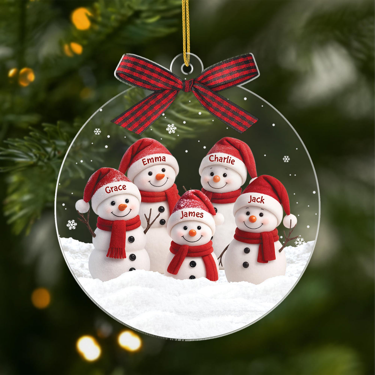 Personalised Acrylic Snowman Christmas Ornament for Family - Custom Chic UK