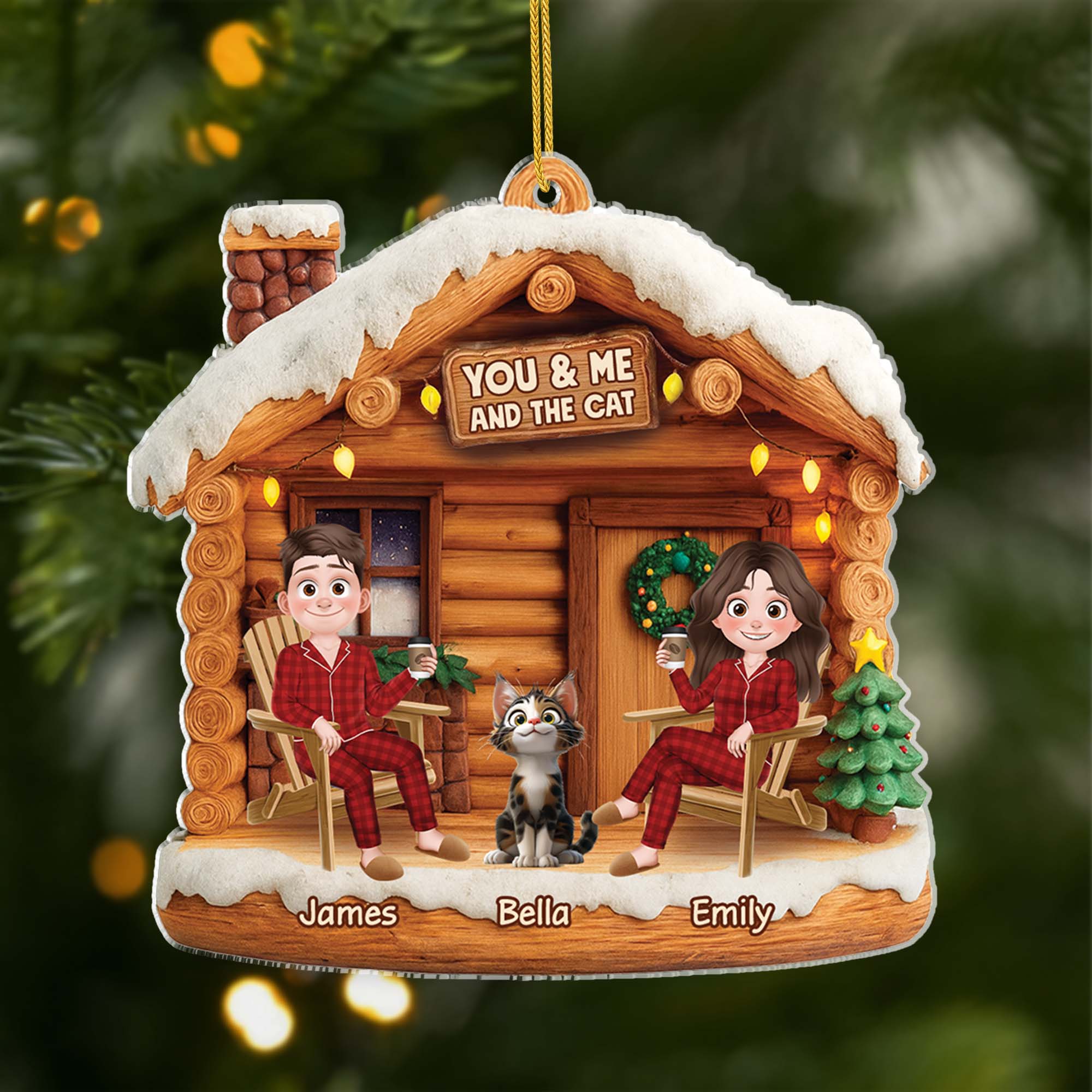6638OUK1 3d printing effect acrylic couple with cat ornament_ personalized christmas gift 6638OTYAD