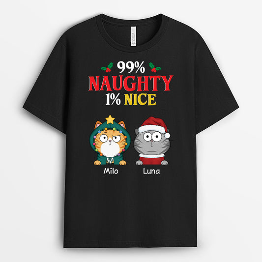 6651AUS1 personalized christmas shirt with cats _ 99_ naughty 1_ nice 6651AKXMD