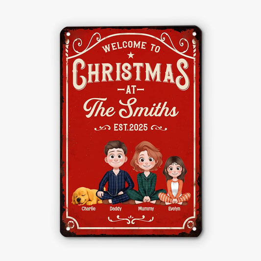 6654EUK1 metal christmas welcome sign_s custom gifts for family with dog cat 6654E8ZMI
