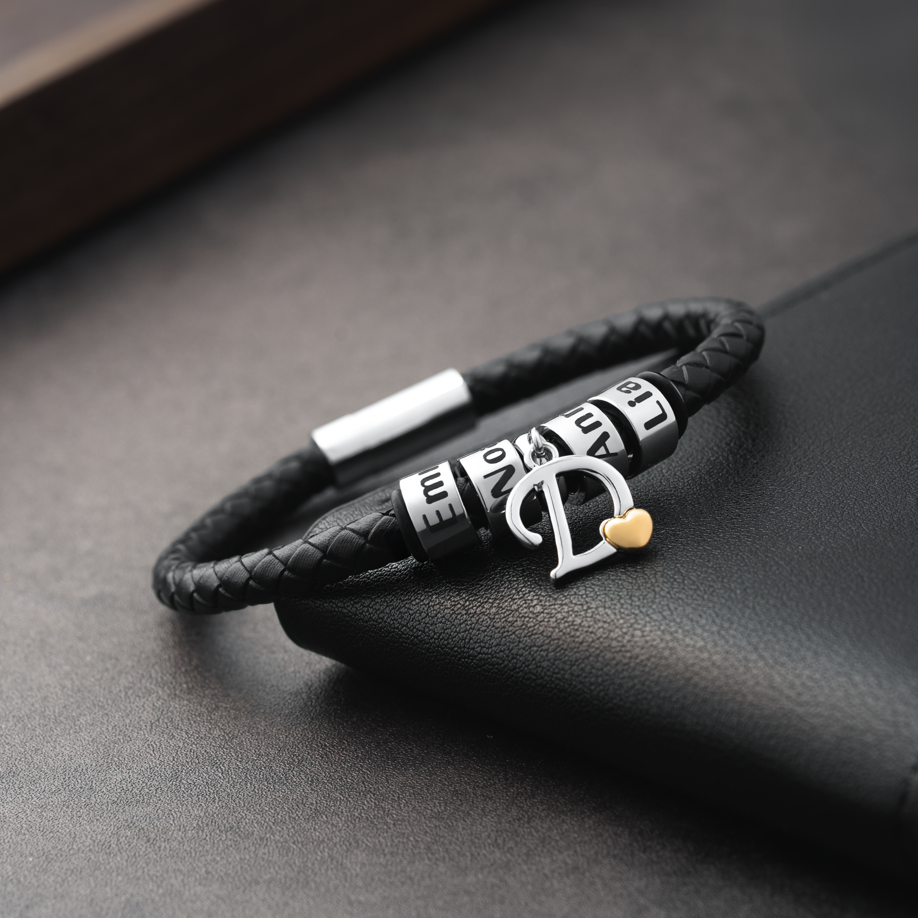 6678JUK2 custom initial bracelet_ with name beads_ leather bracelets for men_ 6678J0Y5B