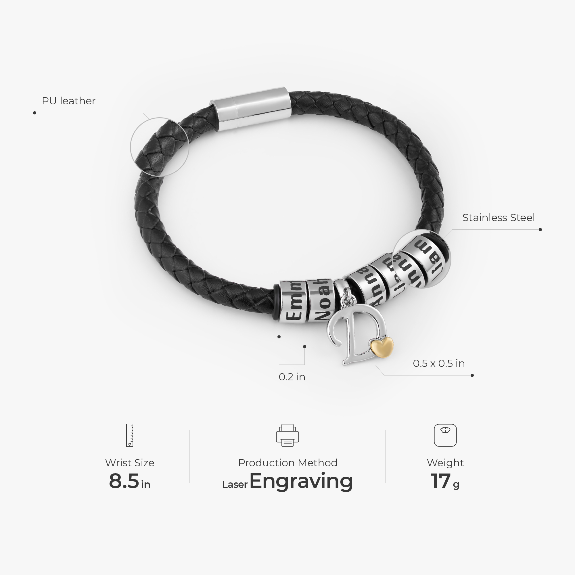 6678JUK3 custom initial bracelet_ with name beads_ leather bracelets for men_ 6678J0Y5B