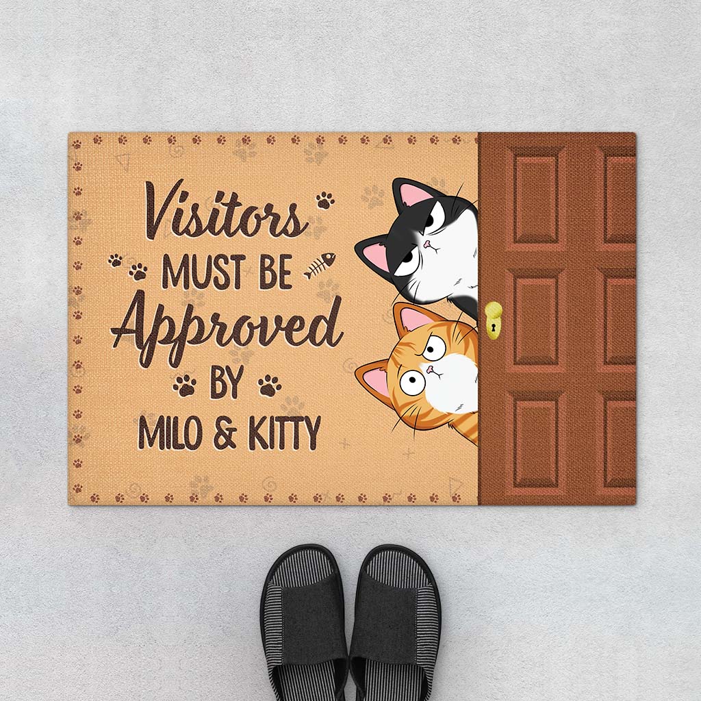 6702DUS1 all guests must be approved by the cat doormat_ custom cat lover gifts 6702DTM5D