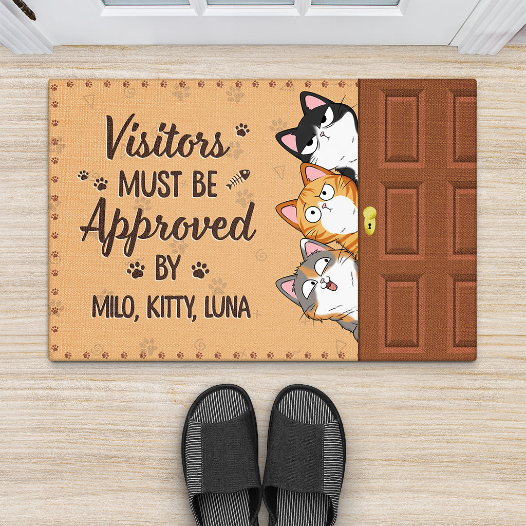 6702DUS2 all guests must be approved by the cat doormat_ custom cat lover gifts 6702DTM5D