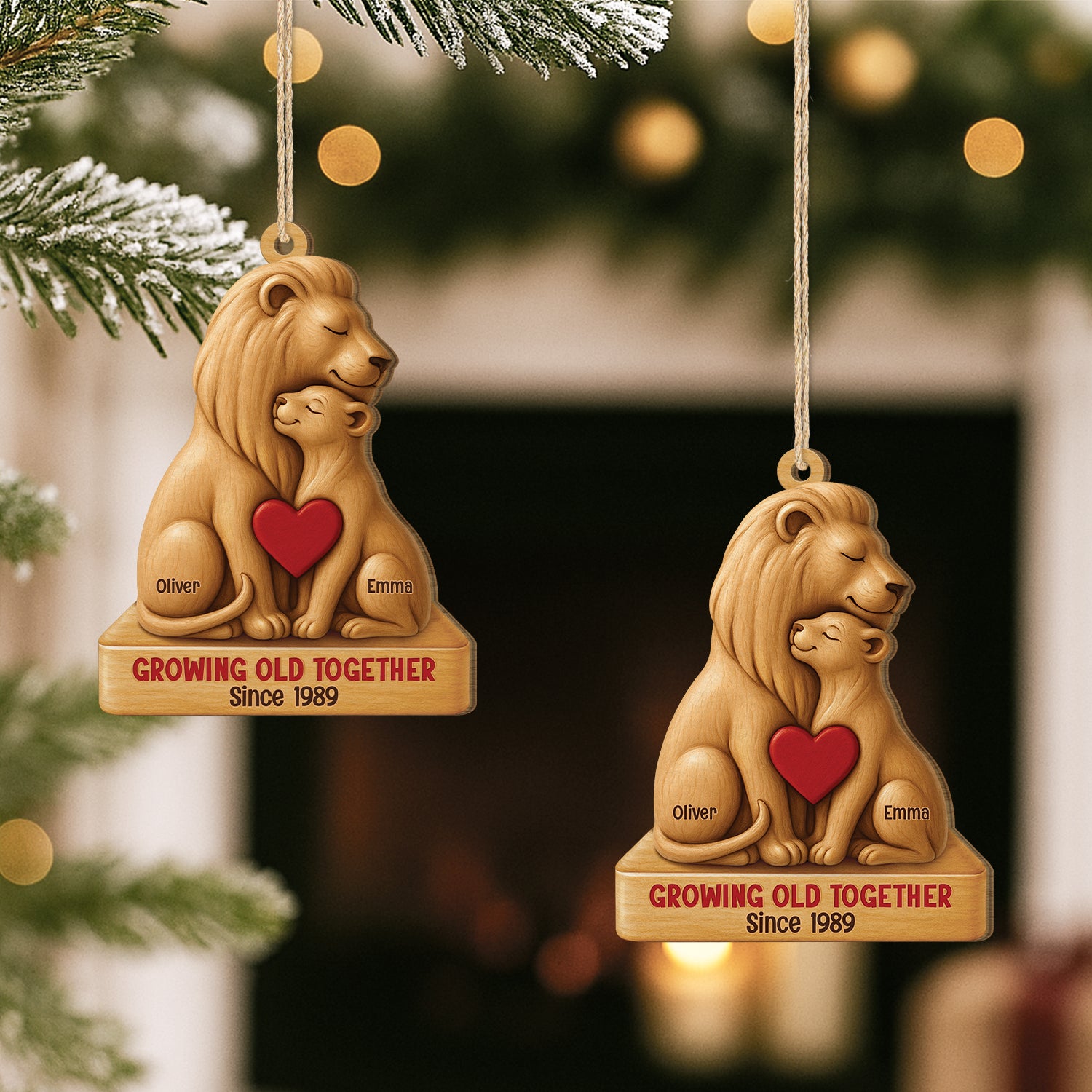 6726OUS2 3d printing effect 1 layered wooden lion christmas ornament custom couple gifts 6726O3TMG