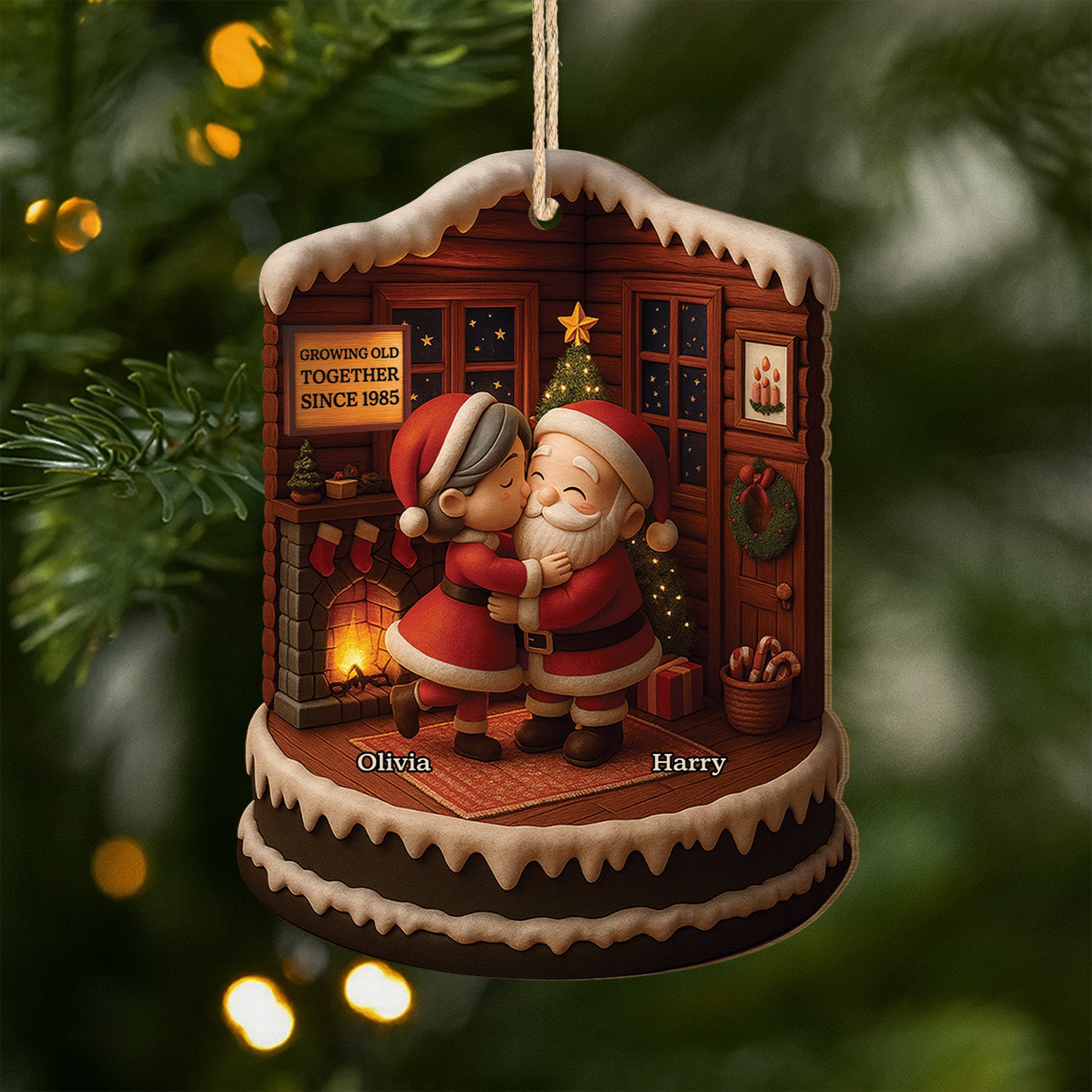 6751OUS1 3d printing effect 1 layered wooden santa claus ornaments custom christmas gifts for couples 6751O