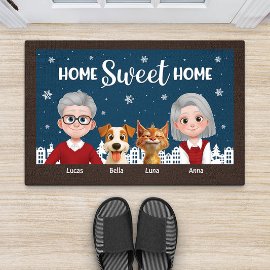 6943DUK1 home sweet home doormat_ custom christmas gifts for family with dog cat 6943D3YTI