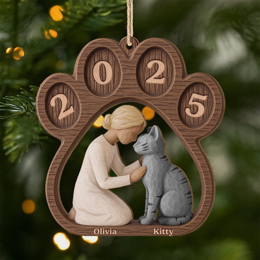 7033OUS1 1 layered wooden cat paw print ornament personalized christmas gift 7033OKQND