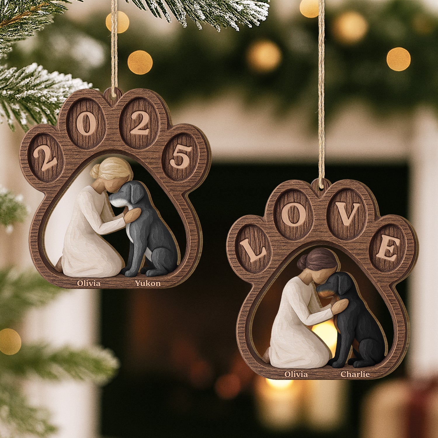 7033OUS2 1 layered wooden dog paw print ornament personalized christmas gift 7033OKQNC