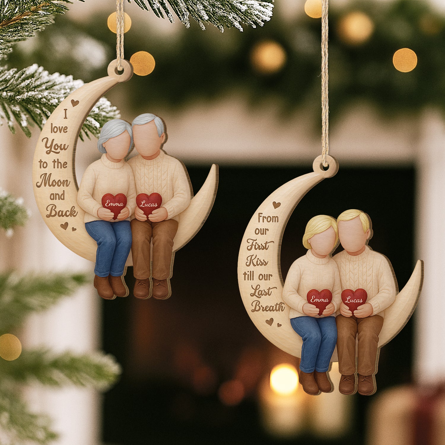 7152OUS2 custom 1 layered wooden couple christmas ornament i love you to the moon and back 7152O