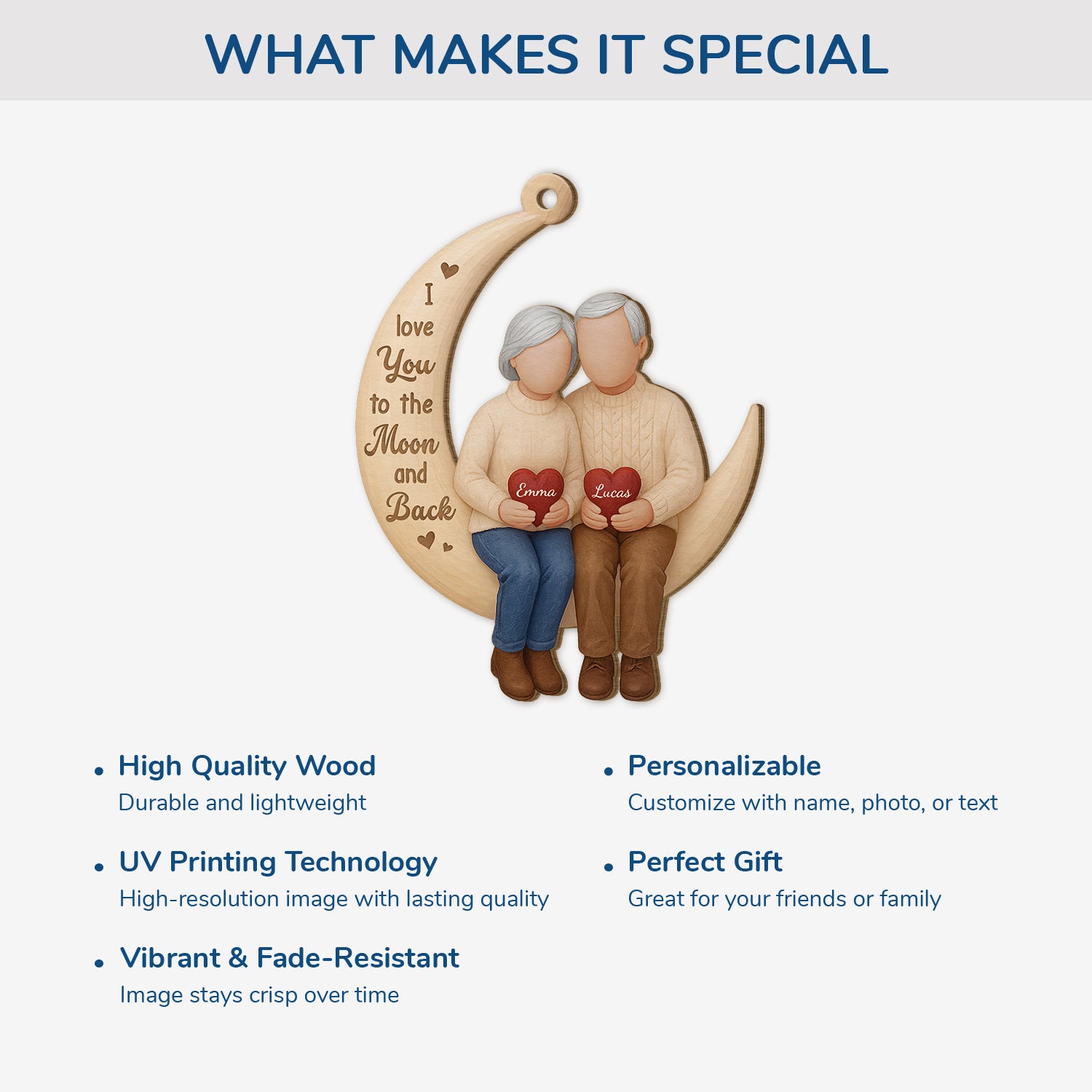 7152OUS4 custom 1 layered wooden couple christmas ornament i love you to the moon and back 7152O