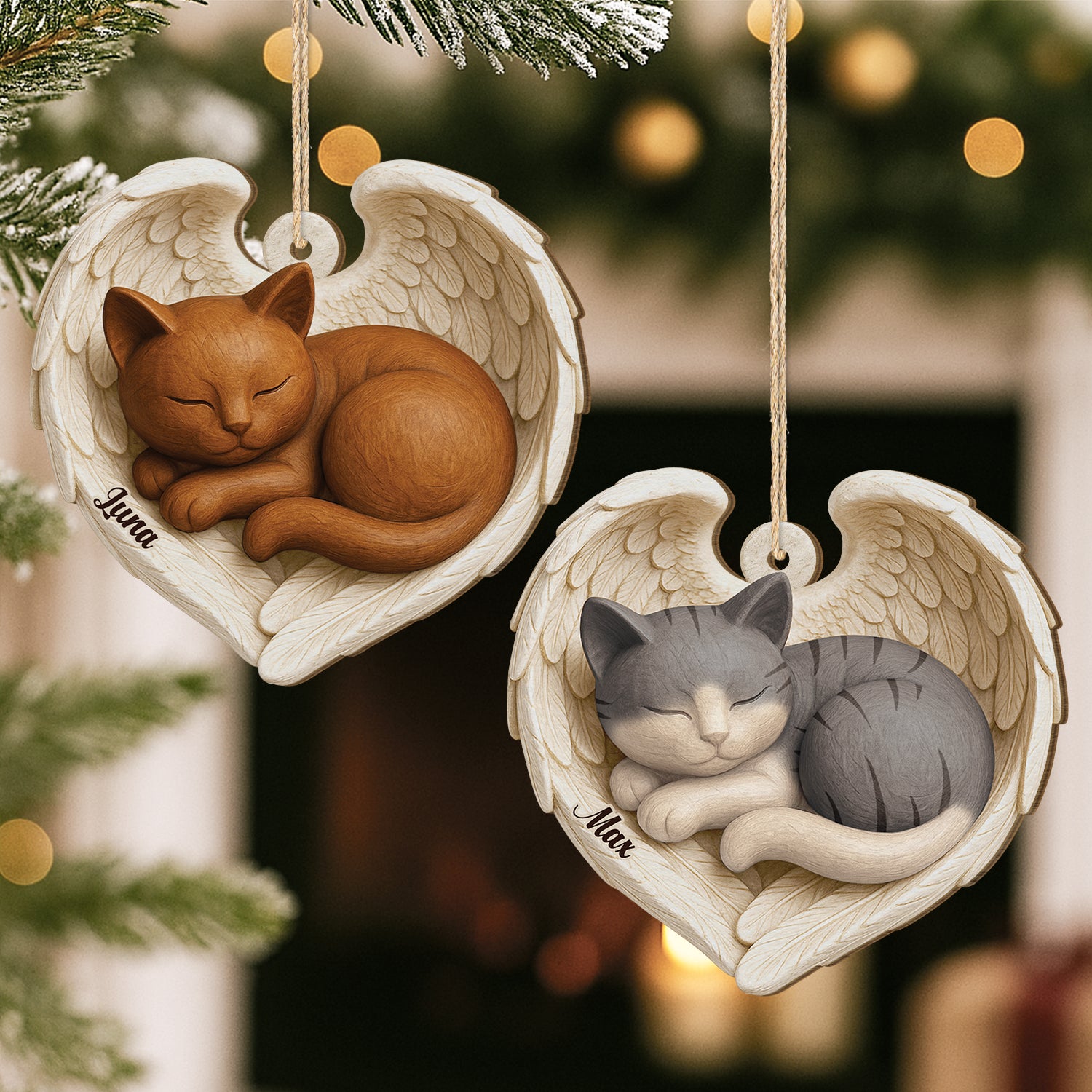 7173OUS2 3d printing effect 1 layered wooden cat with angel wings ornament_ custom memorial gifts 7173O3ZZD