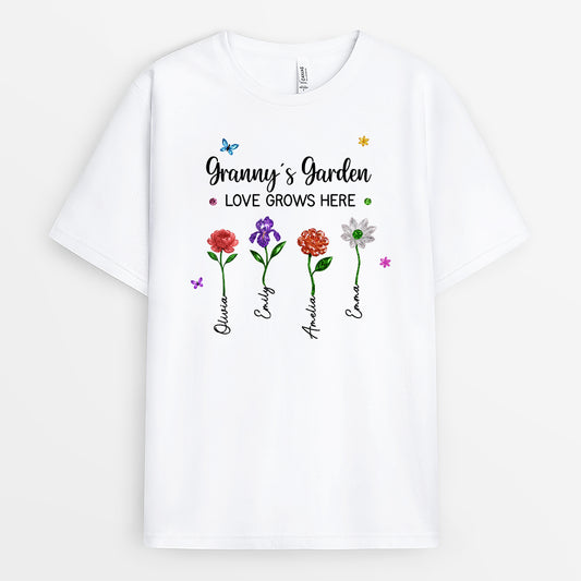 7211AUK1 personalised grannys garden love grows here shirt for grandmamum 7211a6q5a