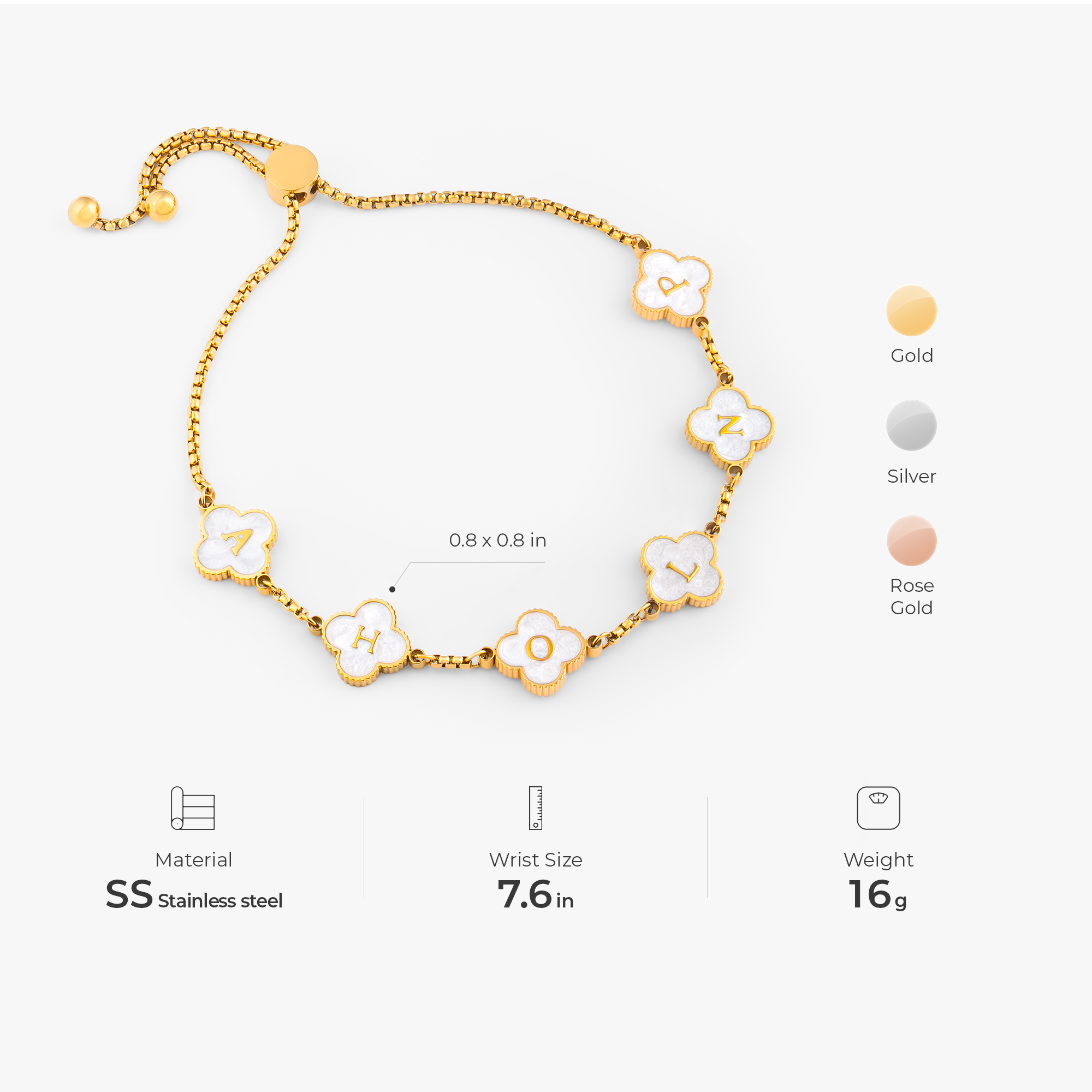 7218JUS3 clover charm bracelet with initials personalized gifts for him her 7218J0P5A