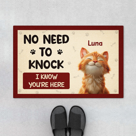 7285DUS1 cat no need to knock doormat_ personalized gifts for cat lovers 7285D8KCD