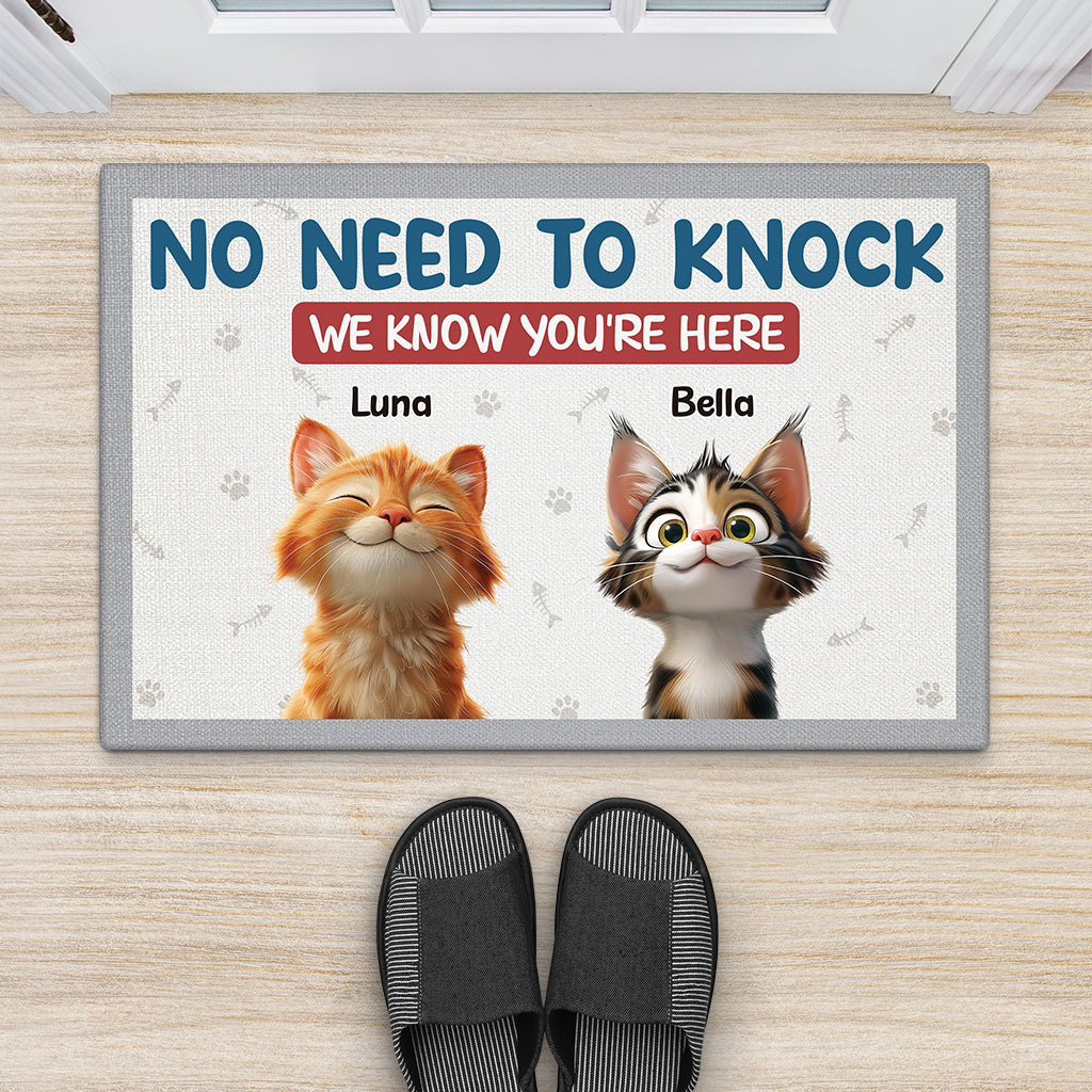 7285DUS2 cat no need to knock doormat_ personalized gifts for cat lovers 7285D8KCD