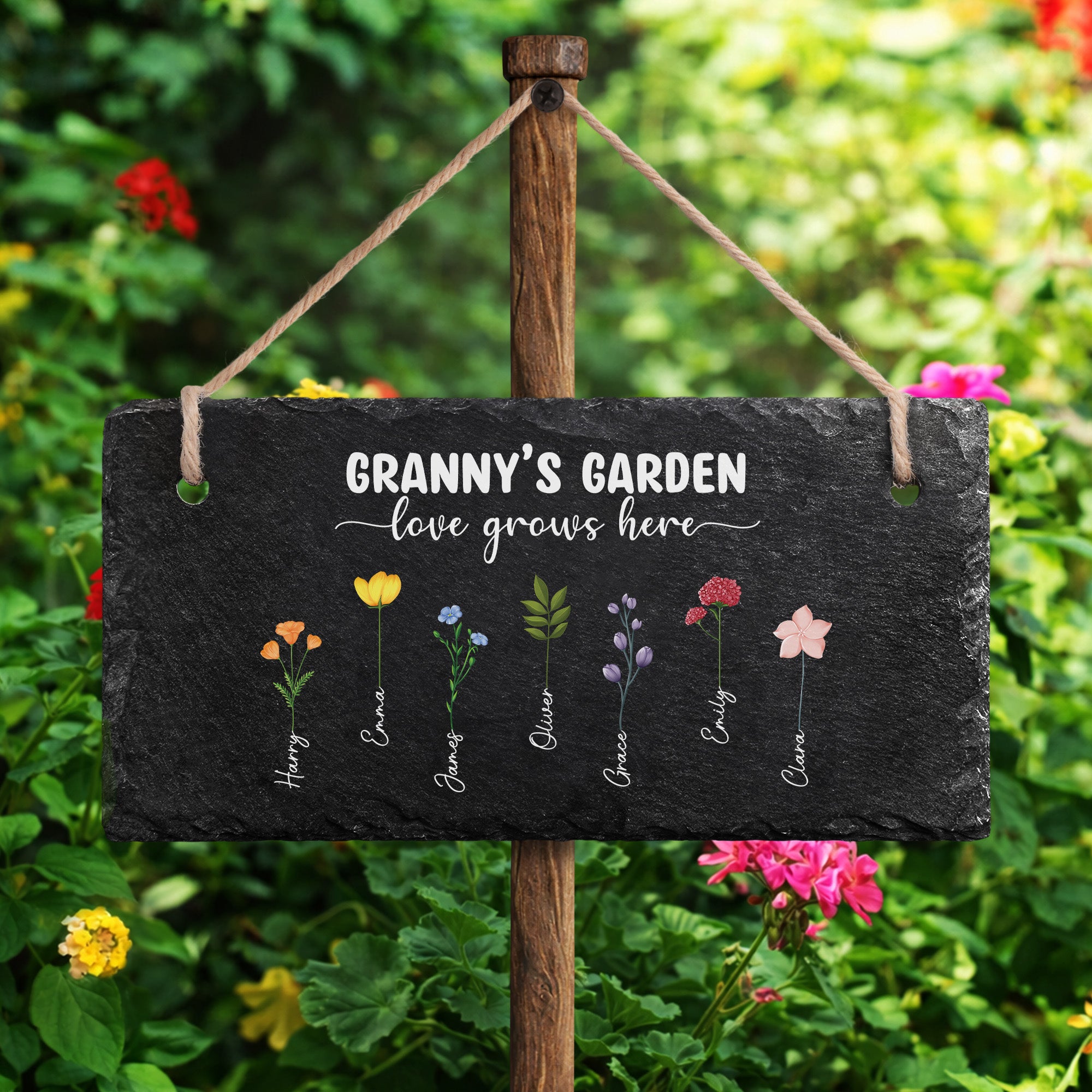 7379AUK2 personalised mummygrandmas garden love grows here slate garden sign 7379ae6q5a