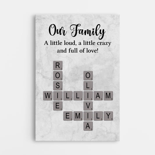 7386CUS1 our family canvas personalized family crossword wall art 7386C6P5I