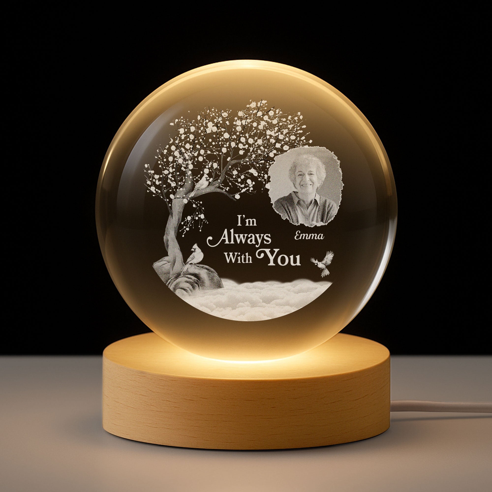 Memory Custom Do Ball Personalised Memorial Photo Crystal Ball Lamp for Him/Her - Custom Chic UK