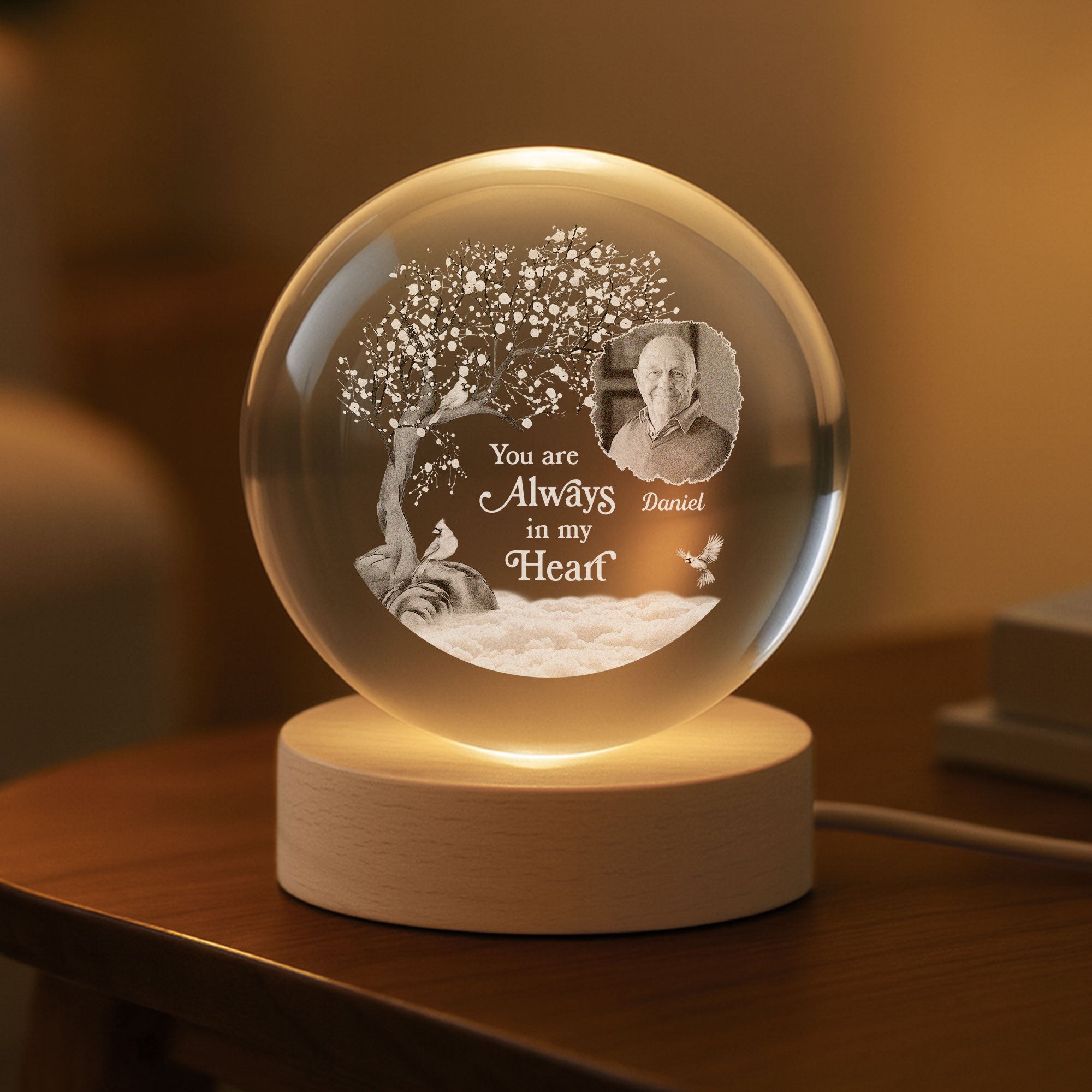 Memory Custom Do Ball Personalised Memorial Photo Crystal Ball Lamp for Him/Her - Custom Chic UK
